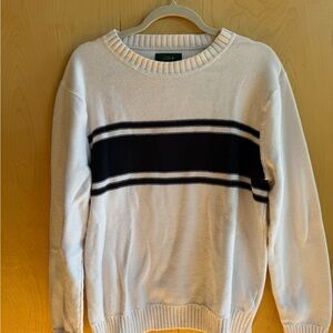 Vintage J. Crew Men's Cream and Black Striped Crewneck Sweater